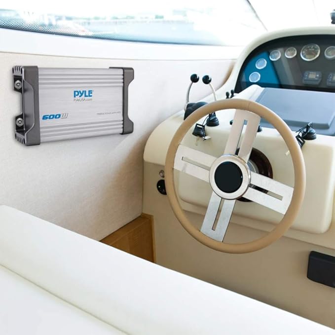 Pyle 1500W 4-Channel Marine Amplifier Receiver - Waterproof & Weatherproof Marine Grade Audio Subwoofer - for Boat & Off-Road Vehicles with Wired RCA/ AUX/ MP3 Inputs - Overload Protection - PLMTR4A