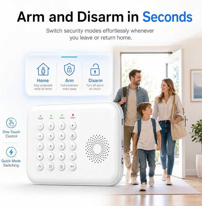 Wireless Home Security System for House & Apartment, 8-Piece DIY Alarm Kit with WiFi & 4G, No Monthly Fees, App Alerts, Door Window Sensors, Motion Detector & Remote Controls