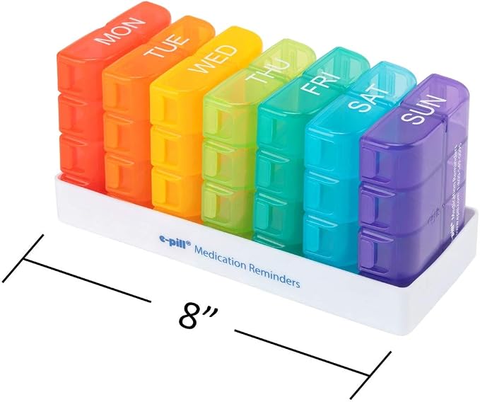 e-Pill 8 Times a Day x 7 Day Weekly Pill Organizer, Vitamin and Medicine Box - Multicolor