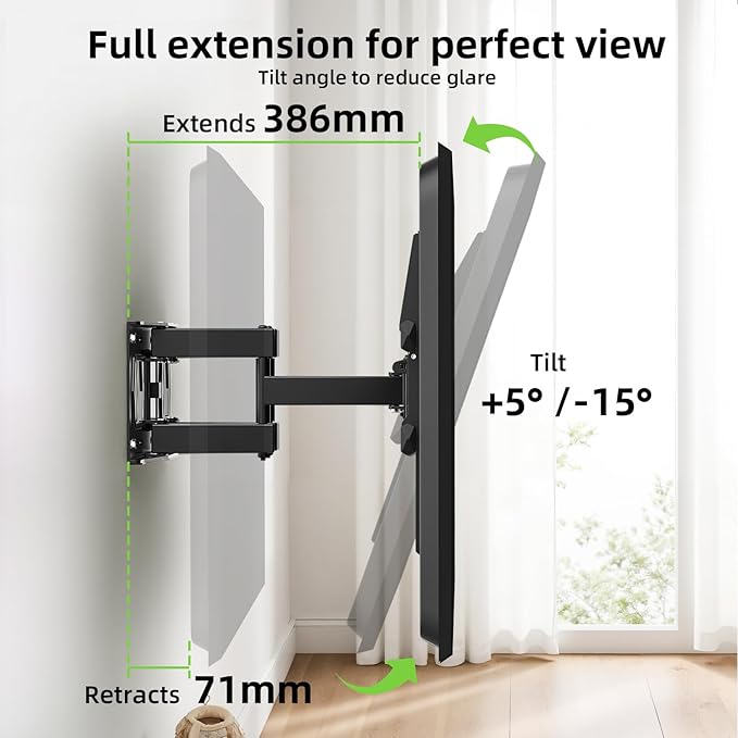 USX MOUNT Full Motion TV Wall Mount for 42-82 Inch TVs up to 120lbs, Wall Mount TV Bracket with Articulating Swivel Tilt Extension Leveling, Max VESA 600x400mm Fits 12/16" Wood Stud