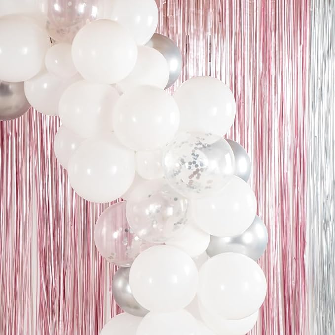 Restaurantware-Balloonify Balloon Garland Set, 1 Party Decoration Kit - 70 Balloons, With Chain, White & Silver Latex Balloon Arch Kit, Includes Glue Dots