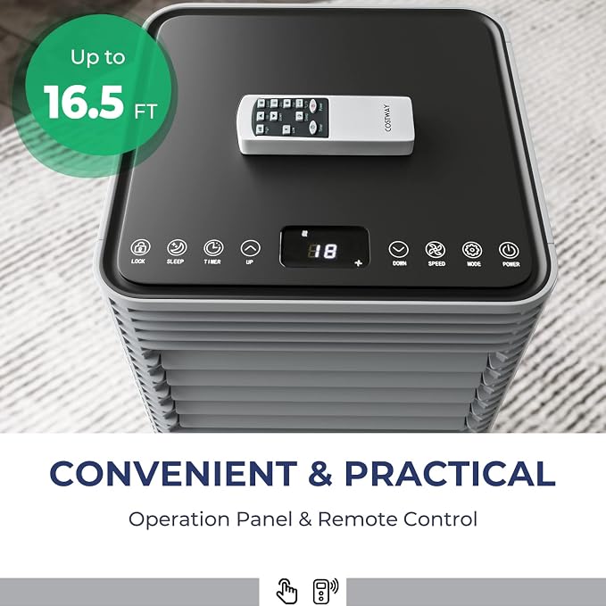 COSTWAY Portable Air Conditioners, 10000BTU Spaces up to 350sq.ft, with Remote Control, 24H Timer & Window Venting Kit, Multi-function AC Unit with Sleep Mode, for Bedroom, Living Room(10000BTU, Grey)
