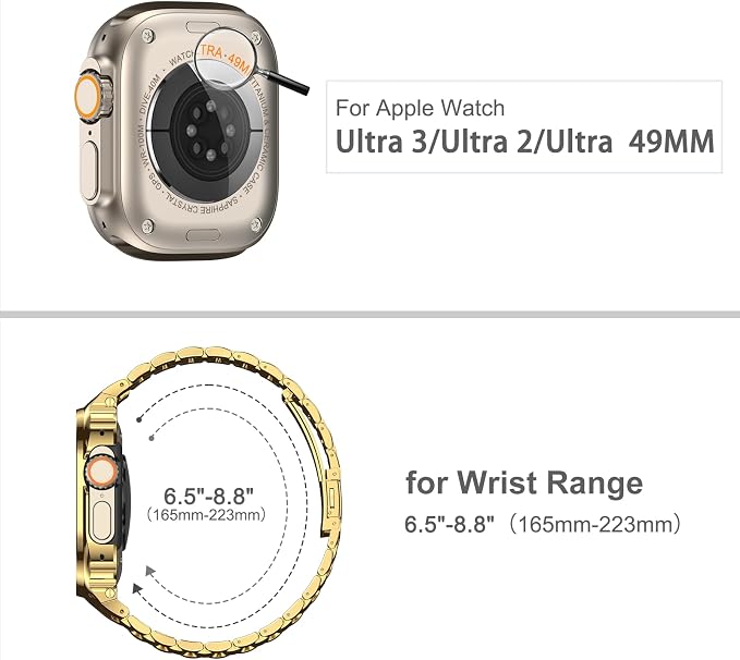 MioHHR Stainless Steel Watch Band with Case Compatible with Apple Watch Ultra3 2 1(49mm), Rugged Strap with Metal Protective Bumper Cover for iWatch Band Men(Gold)