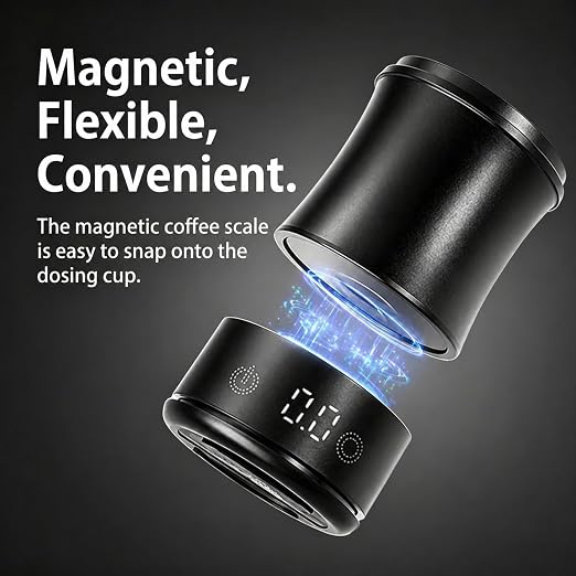 Magnetic Espresso Scale, 0.1g Precision Mini Coffee Scale for Espresso Dosing & Brewing Accessories, Digital Dosing Cup with LED Display, Rechargeable Coffee Bean Scale Measure Matcha Coffee Grounds
