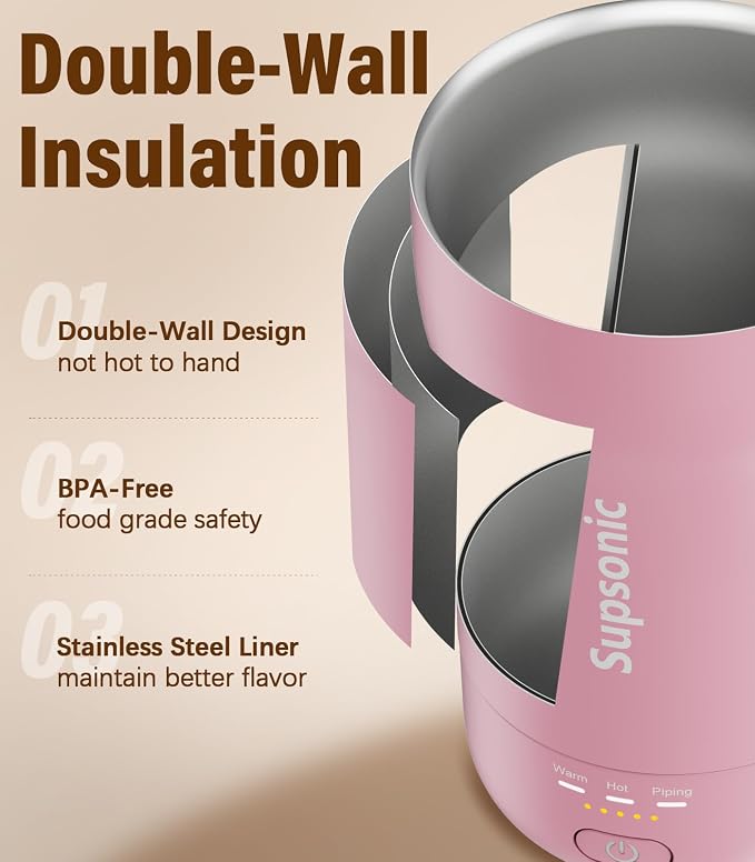 Supsonic - 14oz Heated Coffee Mug, Self-Heating Travel Mug with 3-Temp Settings, Insulated Stainless Steel Constant Temperature Heating Mug for Beverage, Smart Heating Portable Coffee Mug | S1
