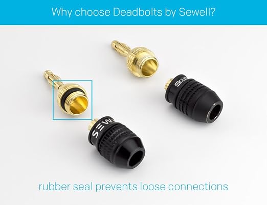 Deadbolt Banana Plugs 6-Pairs by Sewell, Gold Plated Speaker Plugs, Quick Connect, SW-29863-6
