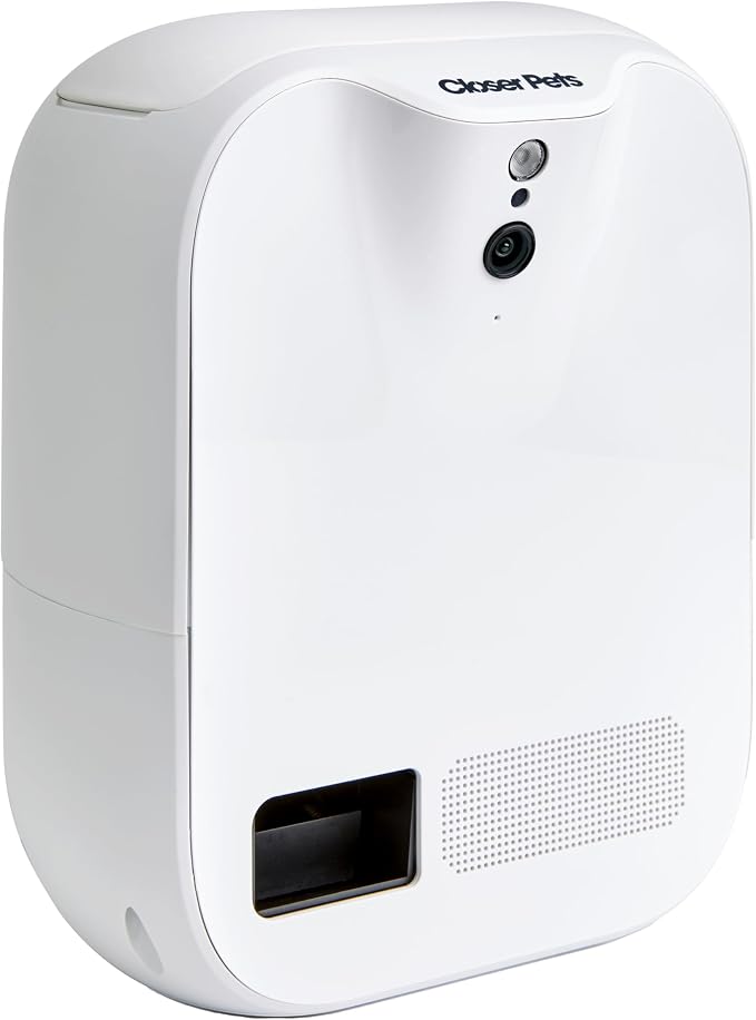 Closer Pets TreatView Pet Indoor Security Camera with Phone App (iOS/Android Compatible), with Night Vision and Built-in Treat Dispenser