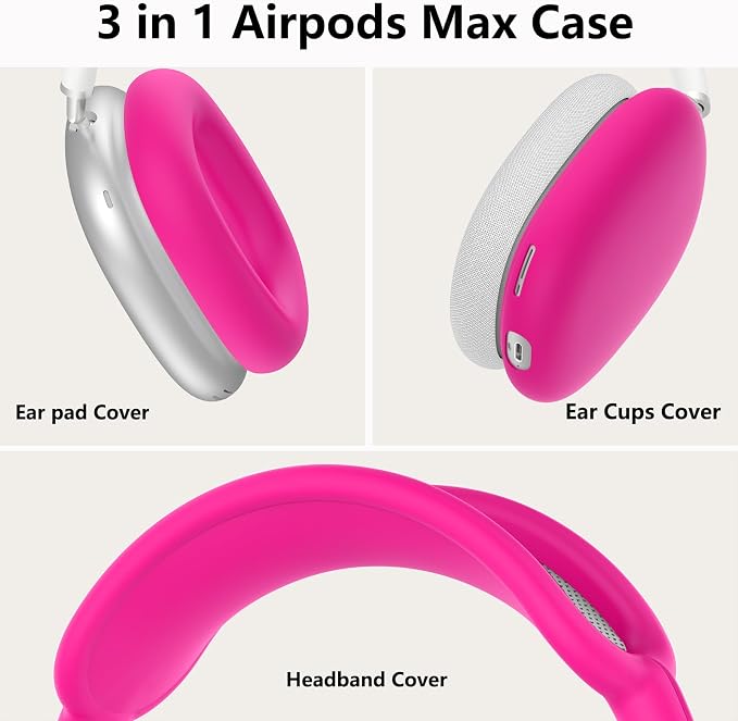 Silicone Case Cover for AirPods Max Headphones, Ear Pad Case Cover/Ear Cups Cover/Headband Cover for AirPods Max 2/1 (2026/2024/2020)(USB-C/Lightning), Accessories for Apple AirPods Max 2, Hot Pink