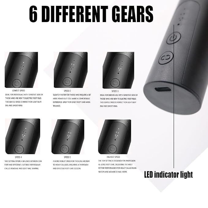 Cordless Electric Callus Remover for Feet with Nail File Sander 2 in 1 Rechargeable Foot File Grinder for Dead Skin Crack Dry Calluses with Sandpaper Disk 6 Speed Adjustable