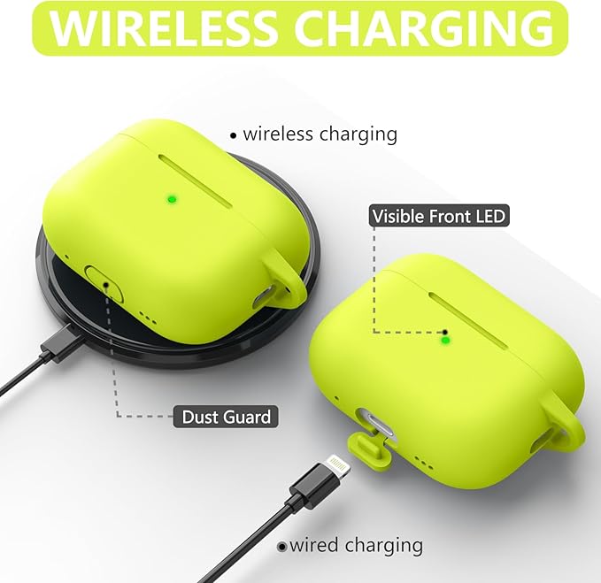 Ljusmicker for AirPods Pro Case Cover with Cleaner Kit,Silicone Protective Case for Apple AirPod Pro 2nd/1st Generation Case for Women Men,AirPods Pro Case Accessories with Keychain-Fluorescent Green