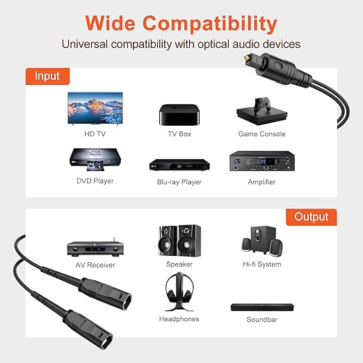 VANAUX Optical Audio Cable, Digital Optic Cord for Soundbar[Cotton Braided,Metal Case,Gold-Plated Plug] Toslink S/PDIF Cable for Home Theater,Sound Bar,TV,PS4 (1ft/0.3m)
