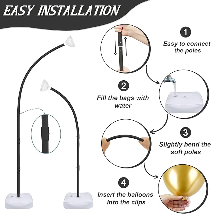 AerWo [Upgraded] Balloon Arch Kit Stand, 8.2ft+6ft Half Arch Balloon Stand with Base, Free Bending Top Balloon Arch Frame Curve for Floor, Perfect Birthday Wedding Christmas Decorations