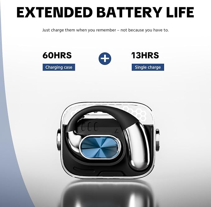 Open Ear Headphones, Over Ear Earbuds with Ergonomic Earhook & Cool Rotating Design, Bluetooth 6.0, 60-Hour Battery Life, IPX5 Waterproof, Touch Control, for Cycling, Running, Fitness Workout