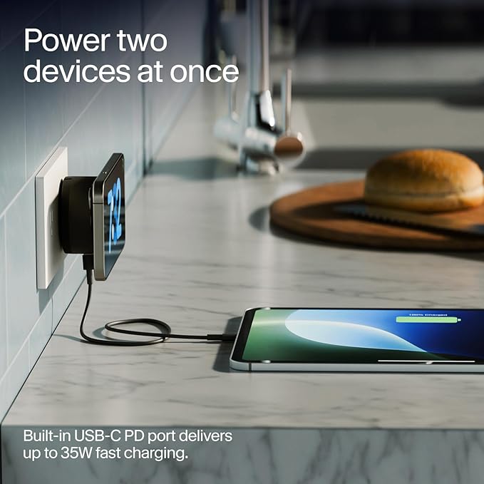 Twelve South PowerBug MagSafe Compatible Qi2 Magnetic Wireless Charger with 35W USB-C Hub – Fast Charging for iPhone 17, 16, 15, 14 & More – Slate