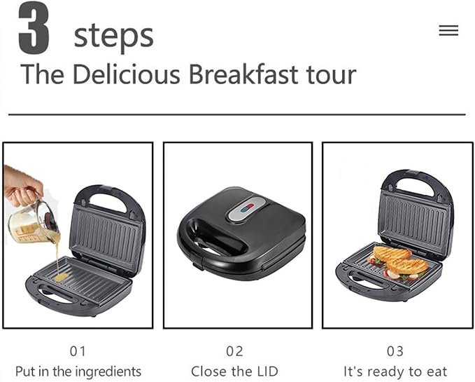 Electric Maker with 10 Non Stick Plates, Indicator Lights Cool Touch Handle Easy to and Store for Cooking Breakfast Grilled Cheese Tuna and Snacks (US Plug 110V)