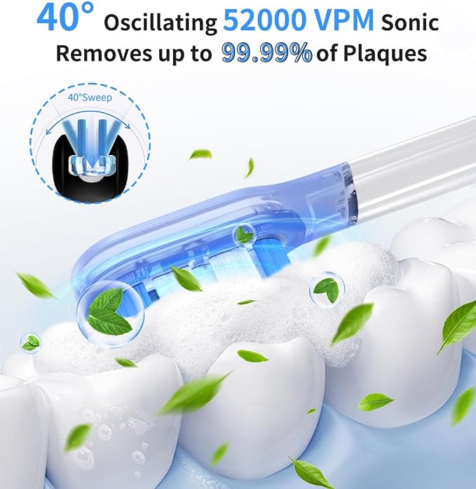 Sonic Toothbrush with Travel Case, Electric Toothbrush, AI Smart Display, 4 Modes with Missed Spot Detection, Pressure Sensor, 2 Brush Heads,Travel Toothbrush with Case