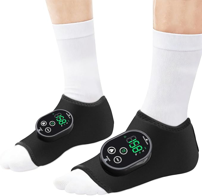 2 Pack Cordless Ankle Massager with Heat, Foot Massager for Pain Relief, FSA Feet Massager, Ankle Heating Pad, Foot Heating Pad, Foot Ankle Massage, Foot Ankle Heating Pad, HSA Eligible, Black