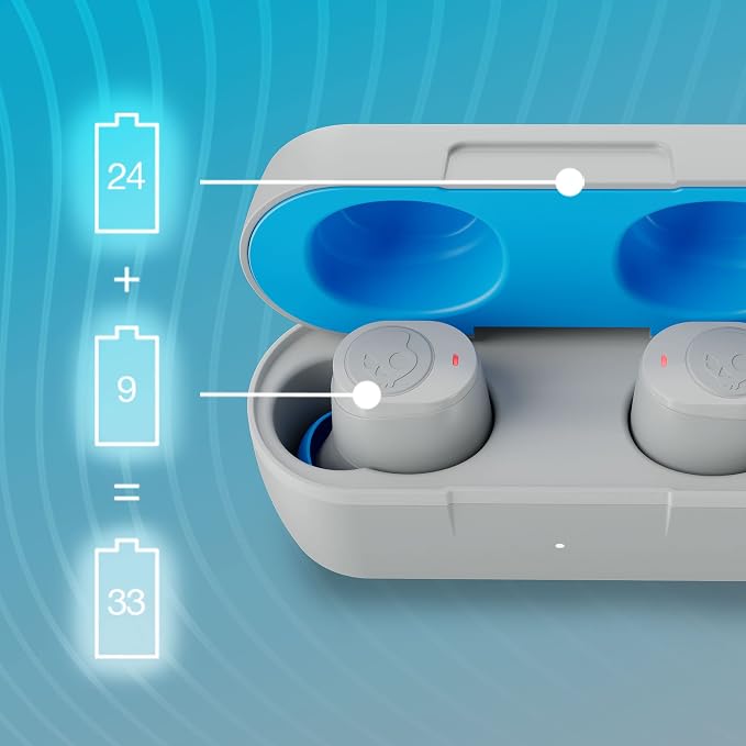 Skullcandy Jib True 2 Wireless Earbuds, Bluetooth Headphones, Up to 33 Hours Battery with Charging Case, Noise Isolating Fit, Sweat and Water Resistant, Microphone for iPhone Android - Light Grey/Blue