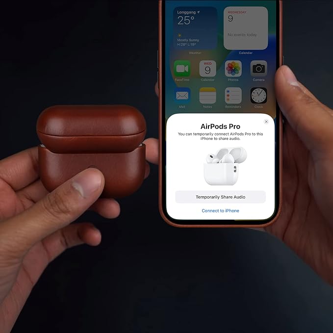 Maogoam for AirPods Pro 2 Leather Case Cover with Button, Genuine Crystal Vegetable Tanned Oil Wax Leather Case for AirPods Pro 2nd Generation, Retro Elegant Style, Front LED Visible, Red Brown