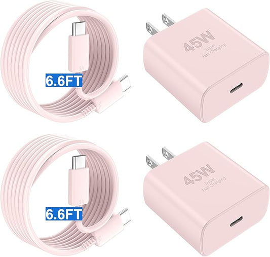 Phone 17 16 Pro Max Charger Fast Charging,45W Phone 17 Charger Type C Chargers USB C Charge Block &6.6FT Long C Charging Cables Cord for Phone 17/17 Pro/ 17 Pro Max/Air/Phone 16 15 Pro Max,Pink