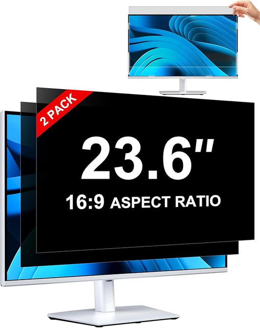 [2-Pack] Privacy Screen For Computer Monitor, 23.6-Inch 16:9 Aspect Ratio; Anti Spy/Bule Light/Glare And Eye Protection, 2 Install Ways Removable For Office, Airport, Cafe And Other Public Area; Diagonal 23.6 Inches, Width 20.57 Inches, Height 11.57 In...