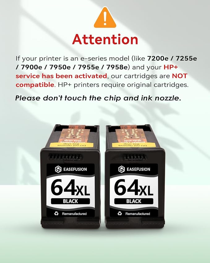 EaseFusion 64XL Black Ink Cartridge Remanufactured Replacement for HP 64XL Black Ink Cartridge HP64 HP64XL Compatible with HP Envy Photo 7800 7855 7858 7100 7155 6200 6255 Tango X Series Printers