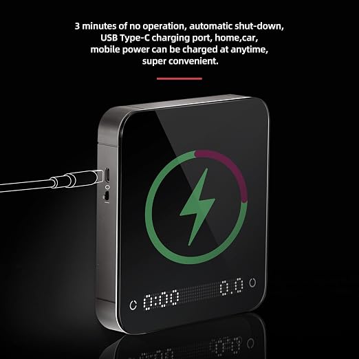 Portable Coffee Scale,Digital Touch Espresso Scale with with Timer,2kg/0.1g High Precision,Rechargeable 1800mAh Battery Tempered Glass Mirror