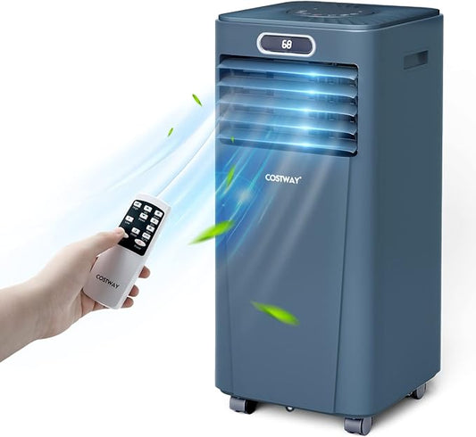 COSTWAY Portable Air Conditioner, 8000BTU Air Cooler with Drying, Fan, Sleep Mode, 2 Speeds, 24H Timer Function, Remote Control, Cools Room up to 230 Sq. ft, for Home, Window Kit Included