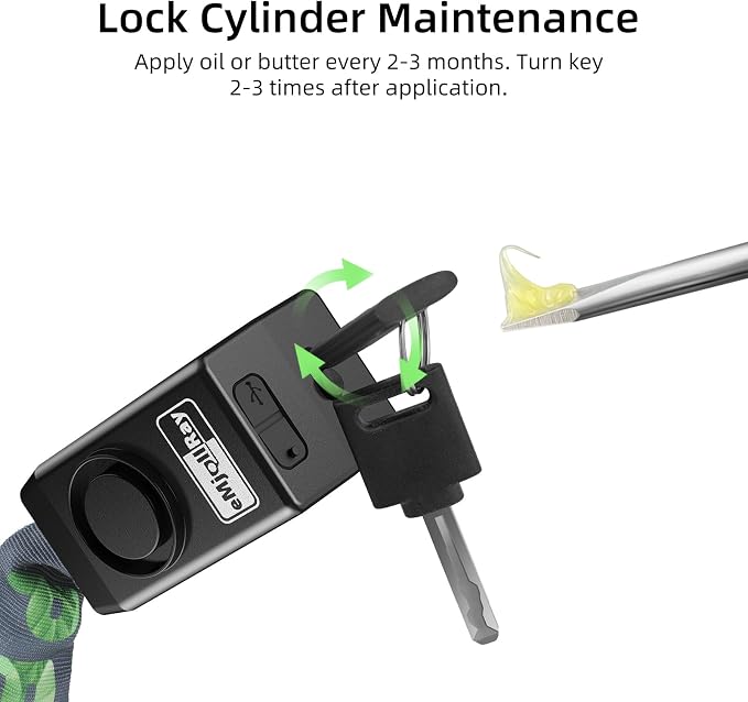 Bike Chain Lock with Alarm E Scooter Lock Anti-Theft Alarm 110dB 4ft Security Heavy Duty with USB C Cable and 3 Keys for Bike/E Scooter/Motorcycle