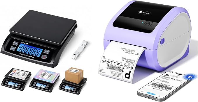 Phomemo D520BT Bluetooth Thermal Label Printer & Digital Shipping Postage Scale 66lb with 59In Tape Measure, 4X6 Wireless Shipping Label Printer Build-in Holder