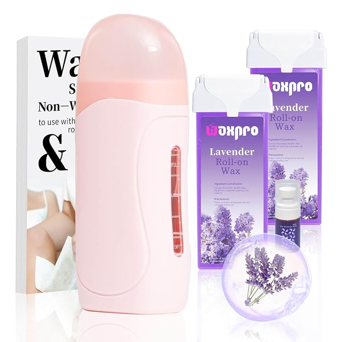 Roll-On Wax Kit for Hair Removal, Roll on Waxing Kit for Women, At-Home Wax Warmer Kit with Hard Wax Refill, Honey Formula Gentle on Skin, Portable Gift for Body Legs Arms-Honey