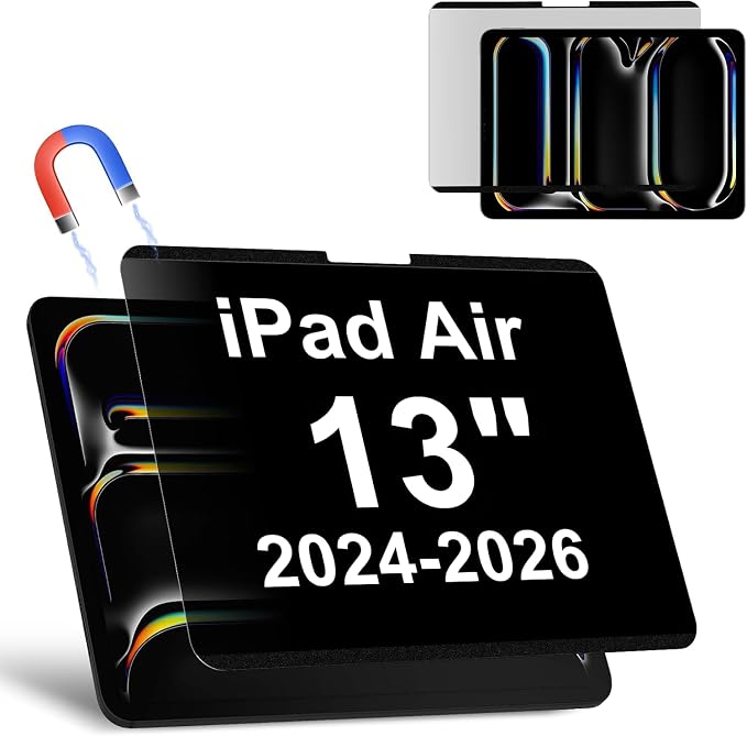 Magnetic Privacy Screen Protector Compatible with iPad Air 13 Inch 2024-2026 (M2/M3/M4, 6th/7th/8th Gen), Removable Anti Blue Light Glare Spy Filter, High Sensitive Bubble-Free Black Security Private Shield