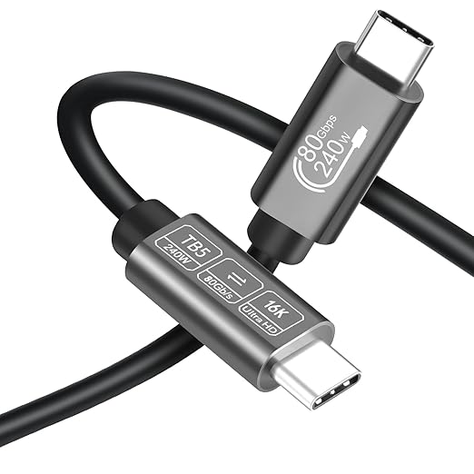 USB4 for Thunderbolt 5 Cable 3.3ft (1m) 80Gbps, 240W PD Fast Charging, 16K/8K Video, Compatible with MacBook Pro/Air, iPad Pro, Dell XPS, Surface Laptop, Galaxy Book