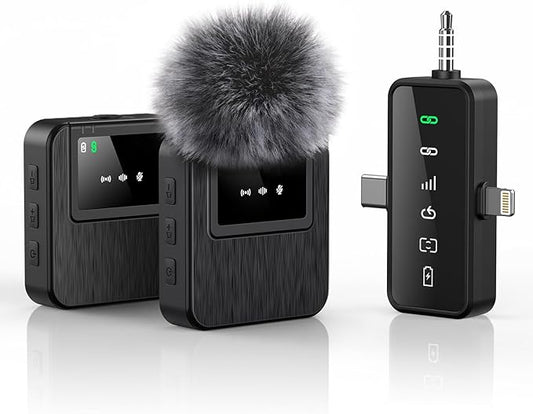 BAILIXIN Wireless Lavalier Microphone for iPhone, Android, Camera, 3-in-1 System with 328ft Range＆20H Battery, Noise Reduction Mini Mic for Vlogs, Interviews, TikTok