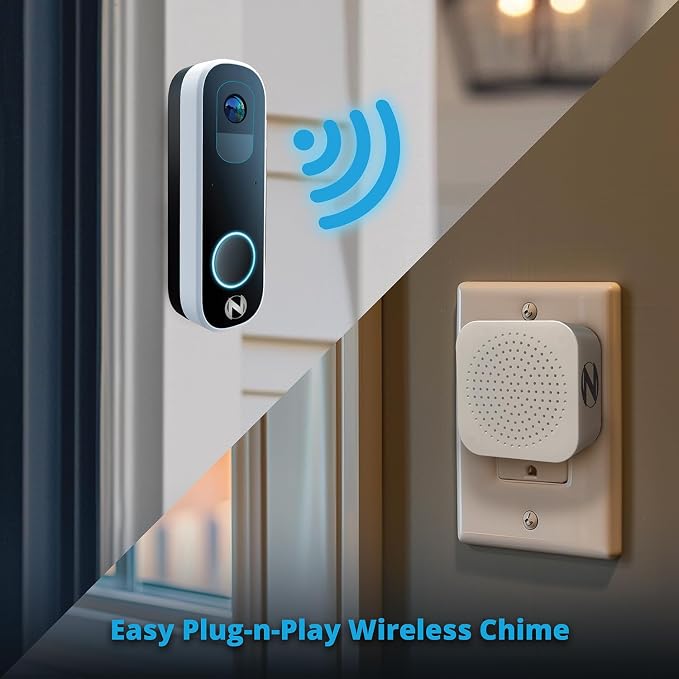 Night Owl 2K Wi-Fi Smart Dual-Powered Video Doorbell with Chime - Black