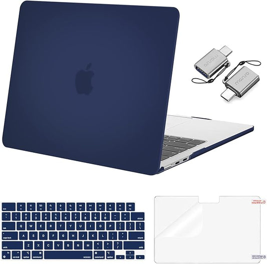 MOSISO Compatible with MacBook Air 13 inch Case M5 2026 M4 2025 M3 M2 2024-2022 A3449 A3240 A3113 A2681, Hard Shell&Keyboard Cover&Screen Film&Type C for MacBook Air 13.6 inch Case, Navy Blue