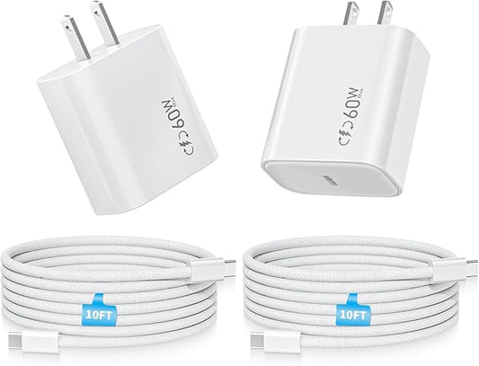 iPhone 17 Pro Charger Fast Charging,2-Pack USB C 40W Dynamic Power Adapter with 60W Max Charger Block Long 10FT USBC Woven Cable Cord Compatible with iPhone 17/Air/16/15 Plus/16/15 Pro Max/AirPods Pro
