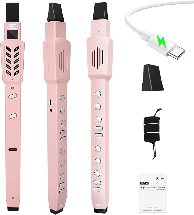 EX Electric Digital Wind Instrument, Electric Saxophone, with 12 Tones, 3 Fingering Modes, 3-Octave Range, Auto Vibrato & Transpose, Bluetooth MIDI & Rechargeable, Pink