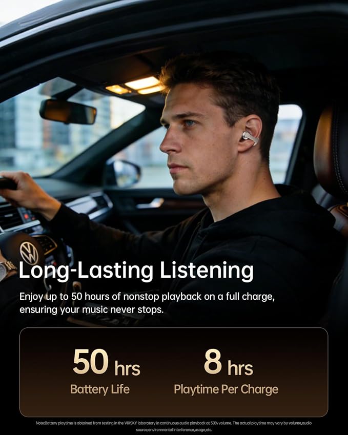 Open Ear Clip-On Earbuds, Wireless Bluetooth Lightweight Ear Buds, Comfortable Fit with Crystal Clear Sound, 50H Playtime, Water Resistant Clip Headphones for Running, Workout & Glasses Wearers