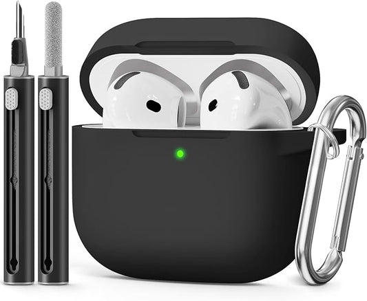 for AirPods 4 Case 2024 Come with Cleaner Kit,Soft Silicone Protective Cover for Apple AirPods 4th Generation Cases with Keychain,Compatible with AirPod 4 Case for Women Men-Black