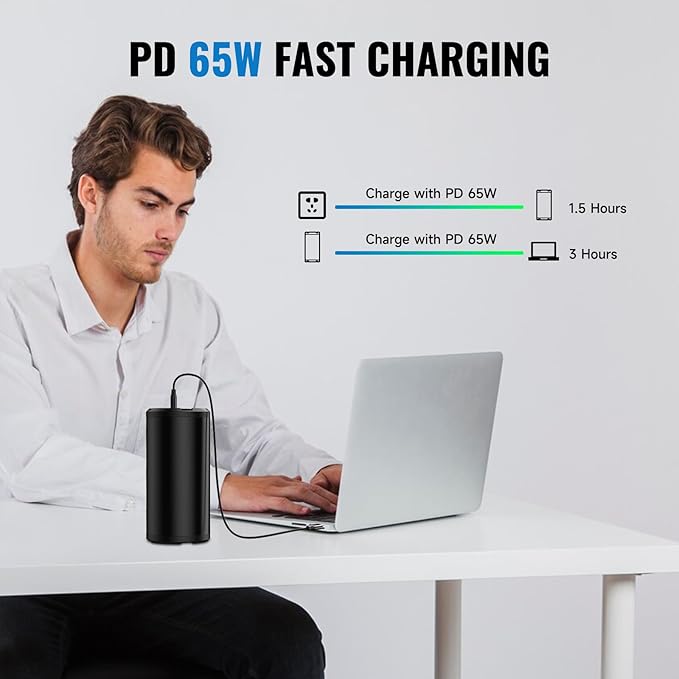 Portable Laptop Charger with AC Outlet, 98Wh/100W Power Bank 27000mAh External Travel Battery Pack with LED Flashlight for MacBook, IPad, Dell, HP, Samsung, iPhone, Switch and More