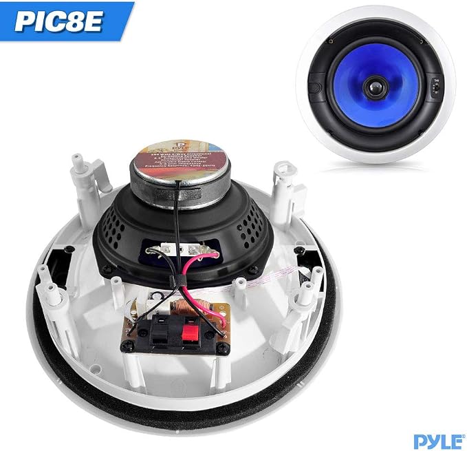 Pyle 8” In-Wall / In-Ceiling Speakers, 250W Peak, Hi-Fi Stereo Sound, Pivoting Adjustable Coaxial Silk Dome Tweeter, Poly Cone Woofer, Stain Resistant Grill, For Home Theater, Custom Installs- Pair