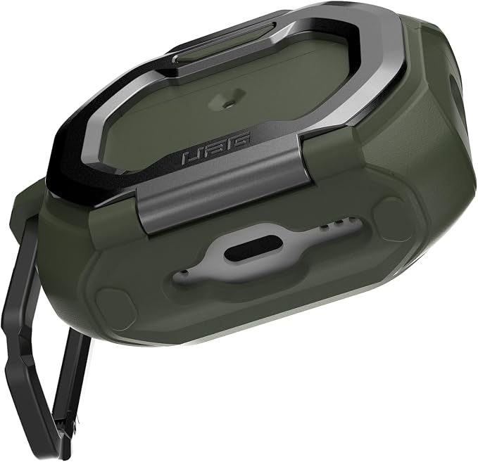 URBAN ARMOR GEAR UAG Designed for AirPods Pro 3rd Gen Case - Built-in Phone Stand Detachable Carabiner Clip Rugged Military Grade Drop Proof Protective Cover, Monarch Olive Drab/Silver