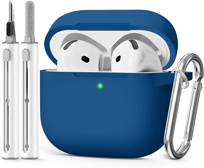 for AirPods 4 Case 2024 Come with Cleaner Kit,Soft Silicone Protective Cover for Apple AirPods 4th Generation Cases with Keychain,Compatible with AirPod 4 Case for Women Men-Lake Blue