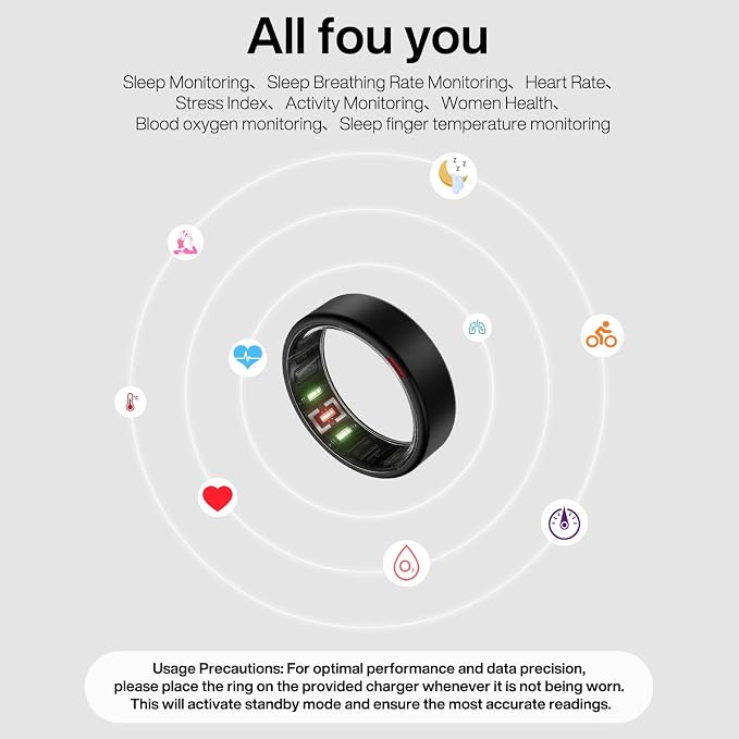 POBOVi Gen 2 Titanium Smart Ring for Women & Men, Sleep & Heart Rate Tracker, No Subscription, Size Before You Buy (Black, 7)