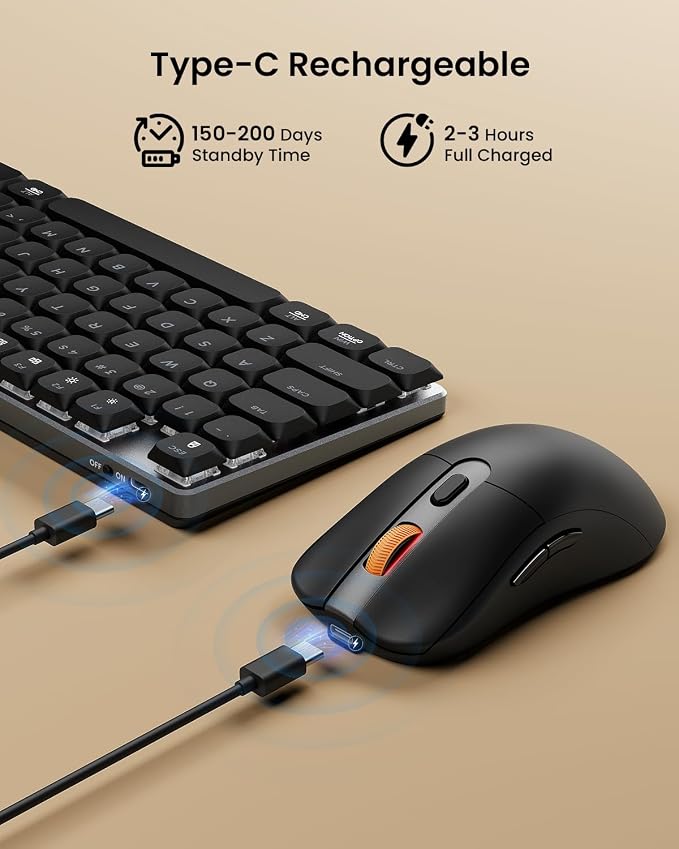 ProtoArc KM310 Mechanical Keyboard and Mouse, Wireless Rechargeable Aluminum Keyboard Mouse, 2.4G+Dual Bluetooth, Linear Red Switches, Multi-Device, No Backlight, for Windows/Mac - Space Gray