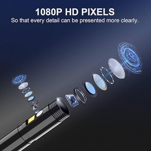 Dual Lens Endoscope Camera with Light, 5‘’ IPS Screen Borescope Inspection Camera with 32GB Card, Photo/Video Recording Snake Camera, Waterproof Semi-Rigid Cable for Automotive Plumbing Drain Wall | 5-Inch Dual Lens Endoscope Camera suitable for mechan...