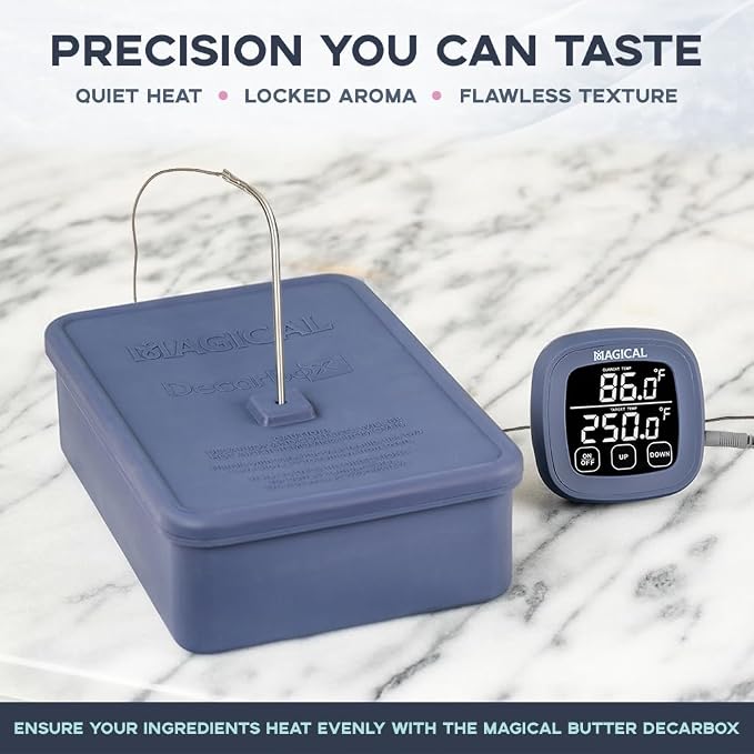 Magical Butter DecarBox Thermometer Combo Pack – Food-Grade Silicone Oven-Safe, Smell-Proof, Heat-Resistant Container for Baking, Infusing, Flavor Locking & Precise Cooking
