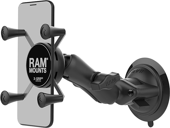 RAM MOUNTS X-Grip Windshield Phone Mount with Twist-Lock Suction Cup Base, Universal Car & Truck Smartphone Holder, B Size Medium Arm – RAP-B-166-UN7U