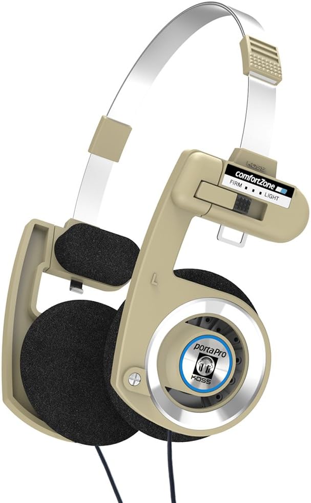 Koss Porta Pro Limited Edition On-Ear Headphones, in-Line Microphone, Volume Control and Touch Remote Control, Retro Style, Includes Hard Carry Case, Wired with 3.5mm Plug, Rhythm Beige